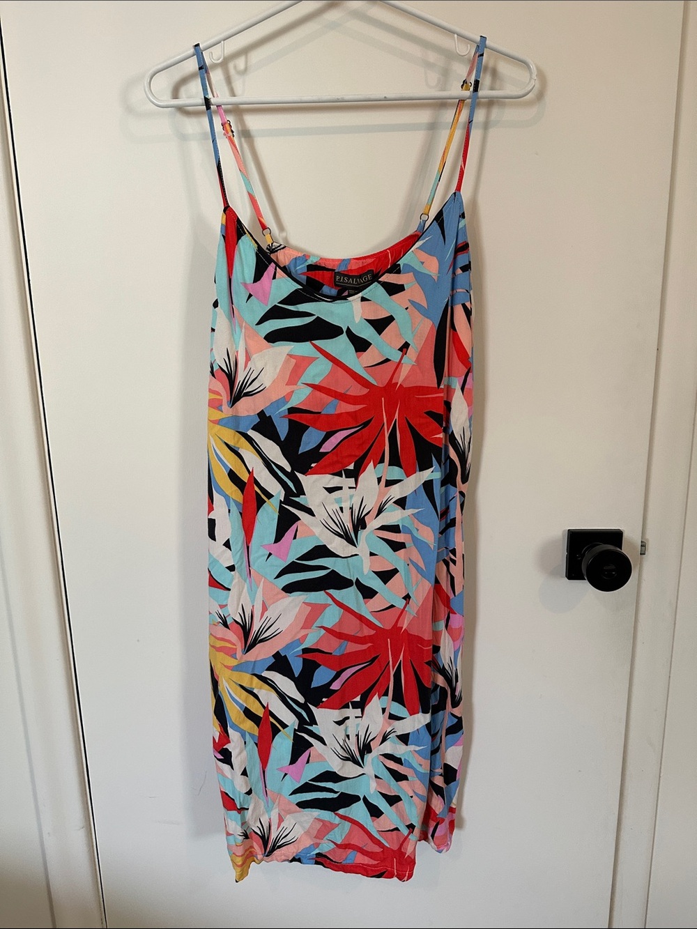 P.J. Salvage Coral, Turquoise, Black and Blush Abstract Leaf Top